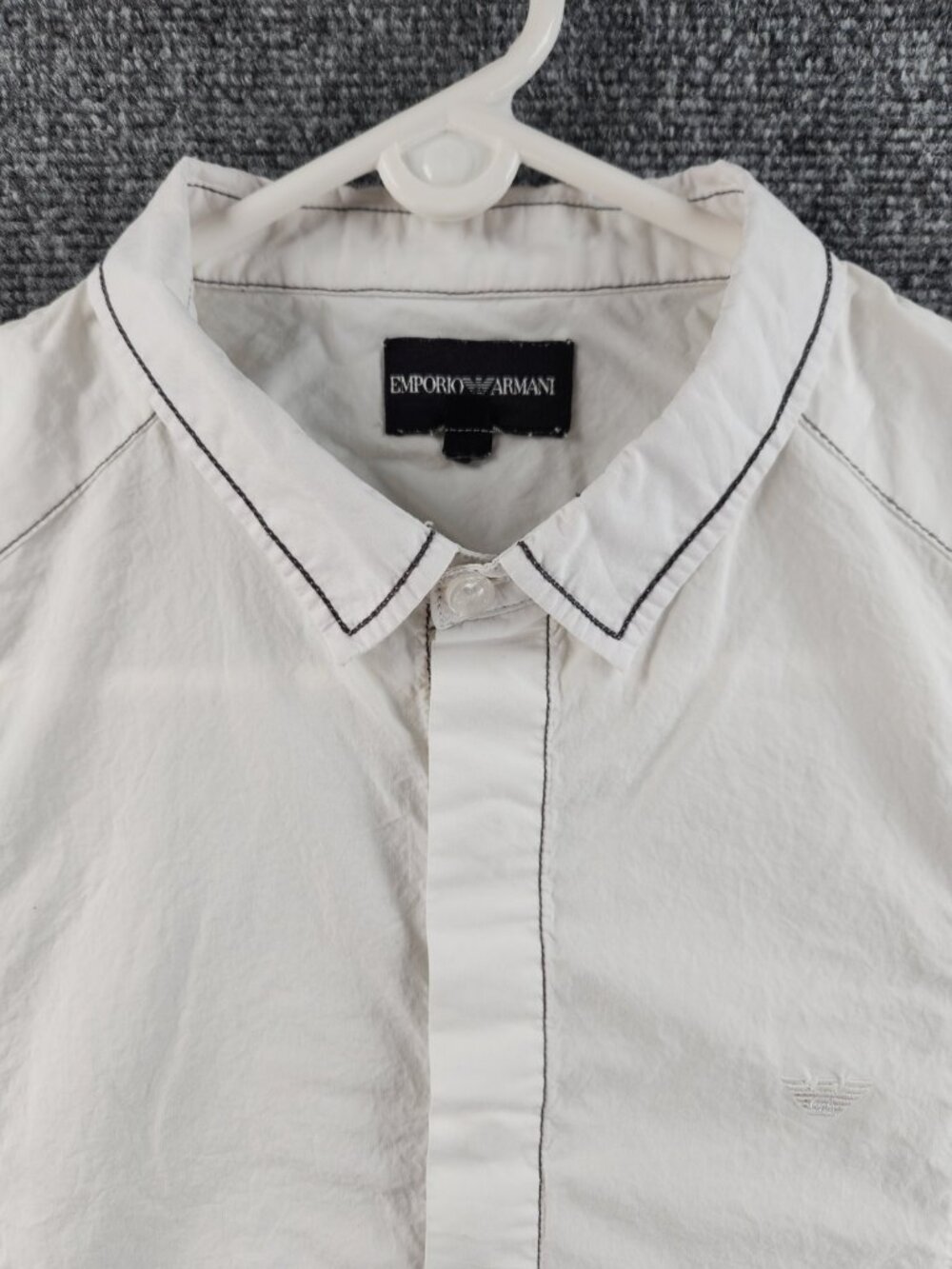 Armani White 2XL Button Up Solid Shirt Luxury Long Sleeve Men Spread Adult